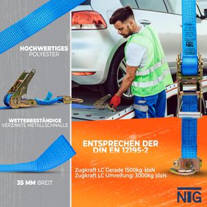 Produktbild für Spanngurt NTG für Autotransporte, mit Wirbelhaken und Ratsche