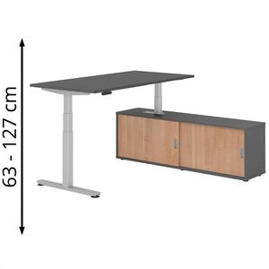 Schreibtisch Hammerbacher XDSM, 29696, graphit, mit Sideboard
