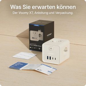 Produktbild für Steckdosenwürfel Voomy Split X7, mit Schalter, beige