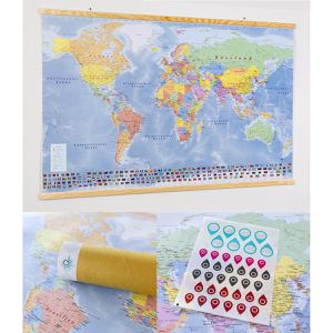 Produktbild für Weltkarte GeoMetro Deutsch inkl. Stickerbogen, mit Holzleisten
