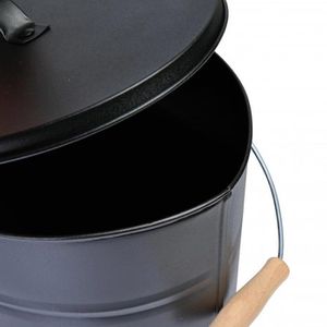 Produktbild für Ascheeimer Kamino-Flam 333251, schwarz, mit Holzgriff &amp; Deckel