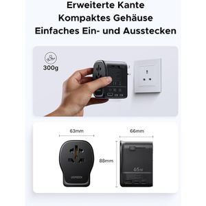 Produktbild für Reiseadapter UGREEN Universal GaN 65 W
