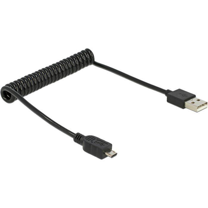 DeLock Ladekabel 83162, schwarz, USB A auf 0,2 AG bis USB, Micro – 0,6m Böttcher Spiralkabel