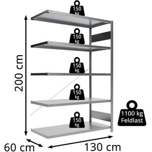 Produktbild für Anbauregal META-Regalbau 9900013285, 5 Metallböden