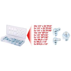 Produktbild für Schmiernippel KS-Tools 970.0360, gerade &amp; abgewinkelt, Set