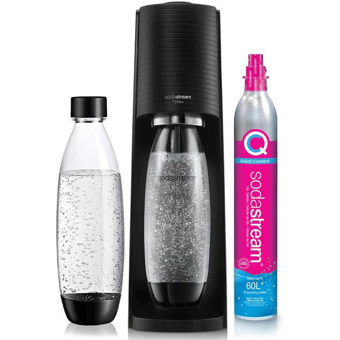 Sodastream Wassersprudler Terra, schwarz, mit Zylinder und 1 1 AG Böttcher Kunststoffflasche –