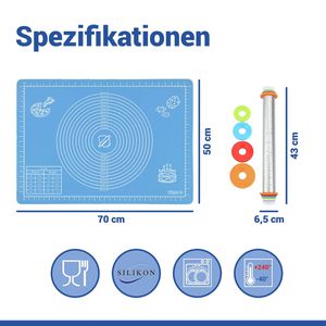 Produktbild für Backmatte Wenko mit Teigrolle, -schaber, Rezepten, aus Silikon
