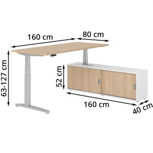 Produktbild für Schreibtisch Hammerbacher XDSM, 29610, eiche, mit Sideboard
