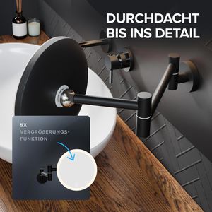 Produktbild für Kosmetikspiegel ovimar Leinoya, dimmbare Beleuchtung, schwarz