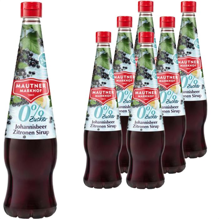Mautner Sirup JohannisbeerZitrone 0, ohne Zucker, für ca. 29L Fertiggetränk, je 700ml, 6