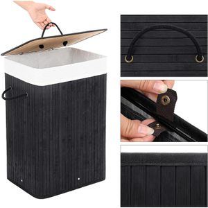 Produktbild für Wäschekorb Songmics LCB10B, schwarz, mit Deckel