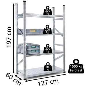 Produktbild für Schwerlastregal GEWE 612G4R, 4 Metallböden