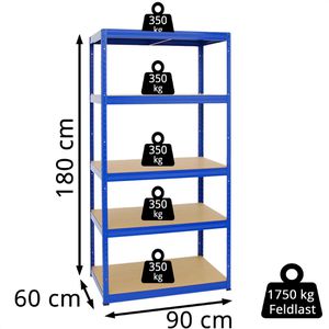 Produktbild für Schwerlastregal PROREGAL Slim Elephant M, 5 Holzböden