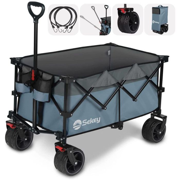 Sekey Bollerwagen XXL Plus FW39, faltbar, 200kg Traglast, 92 x 57 x 101cm (L/B/H), blau/grau – Böttcher AG