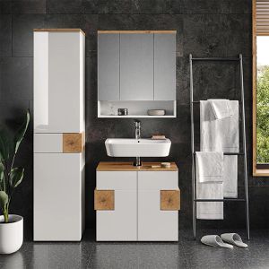 Produktbild für Badschrank Vicco Eden, weiß hochglanz / eiche