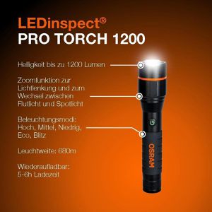 Produktbild für Taschenlampe OSRAM LEDinspect TORCH 1200 LED, aufladbar