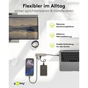 Produktbild für USB-Hub Goobay Slim 4-Port 79158, grau, mit Metallgehäuse
