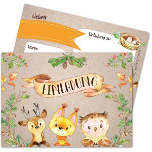 Einladungskarten Papierdrachen Waldtiere, für Kindergeburtstag