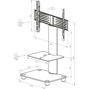 Produktbild für TV-Ständer VCM 17115 Tosal, Ablage &amp; Rollen, silber, Aluminium