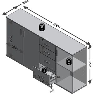 Produktbild für Sideboard FMD-Möbel Albi 3, aus Holz, weiß / beton