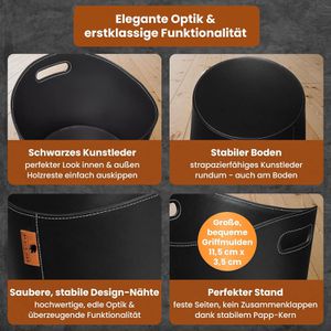 Produktbild für Kaminholzkorb Black-Oak Dakota L, mit Handschuhen, schwarz