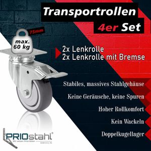 Produktbild für Möbelrolle PRIOstahl mit Anschraubplatte, 4-teilig