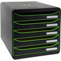 Schubladenbox Exacompta 309995D, Big Box Plus A4, Kunststoff, 5 Fächer, apfelgrün / schwarz