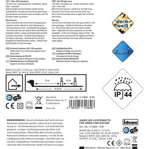 Produktbild für Lichterkette Idena 31869, 200 LED, innen + außen