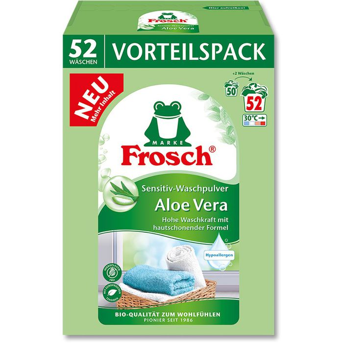 Frosch Waschmittel Aloe Vera Sensitiv Bio-Qualitt, Pulver, kologisch,  3,43kg, Waschladungen 52  Bttcher AG