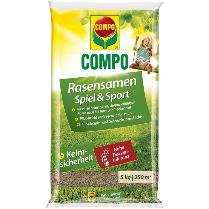Compo Rasensamen Rasensaat Spiel & Sport, 5kg fr bis zu 250m, Neuanlage,  schnellkeimend  Bttcher AG