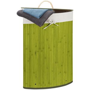 Relaxdays Wäschekorb Eckwäschekorb, mit Deckel, aus Bambus, grün, 49,5 x 65 x 37 cm, 60 Liter