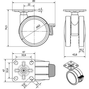 Produktbild für Möbelrolle SO-TECH 133240, mit Anschraubplatte