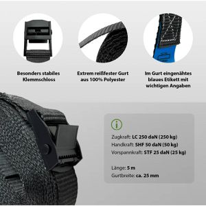 Produktbild für Spanngurt Trutzholm anthrazit, mit Klemmschloss &amp; Tasche