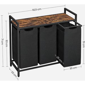 Produktbild für Wäschekorb Vasagle BLH301B01, schwarz, 3 Fächer