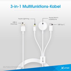 Produktbild für Ladekabel XLayer 219321 3-in-1 Kabel, weiß, 1,5m