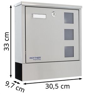 Produktbild für Briefkasten Rottner T06331, Lago Inox, silber, aus Edelstahl