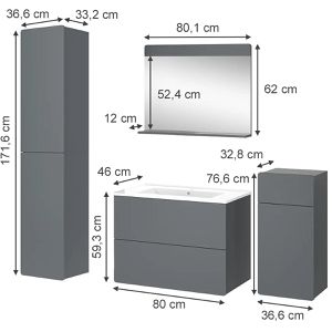 Produktbild für Badmöbel-Set Vicco Izan, grau, 4-teilig