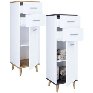 Produktbild für Badschrank VCM Lindas 918179, mit 4 Füßen, weiß / honig eiche