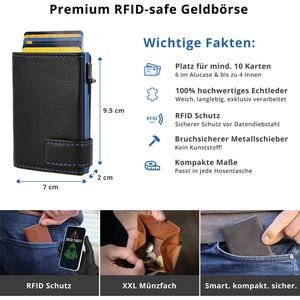 Produktbild für Kreditkartenetui SecWal Echt Leder blau/schwarz, für 10 Karten