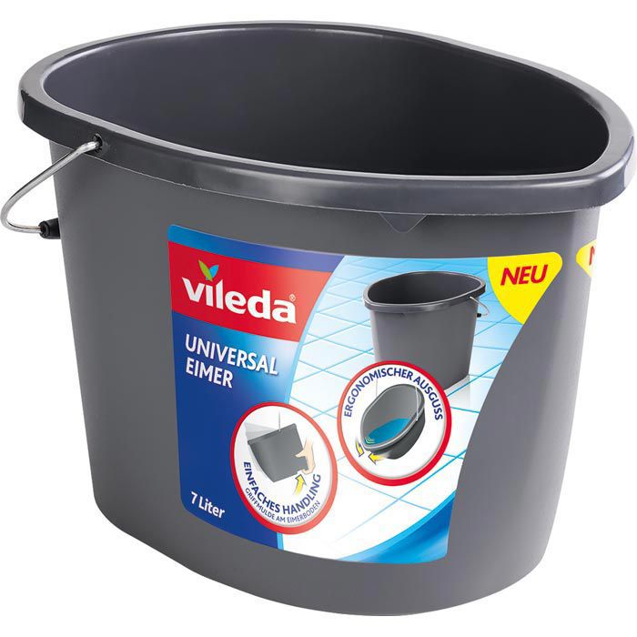 Vileda Putzeimer Universal 150698, 7 Liter, oval, aus Kunststoff, grau, mit Ausgussöffnung – Böttcher AG