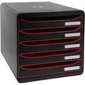 Schubladenbox Exacompta 309984D, Big Box Plus A4, Kunststoff, 5 Fächer, himbeere / schwarz