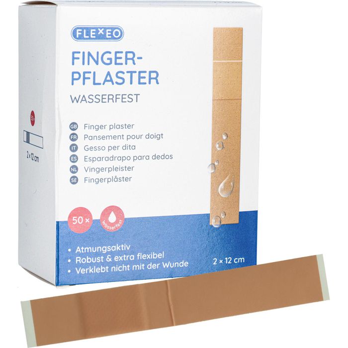 Flexeo Pflaster Fingerpflaster, 50 Strips, wasserfest, elastisch,  hautfarben, 12 x 2cm – Böttcher AG