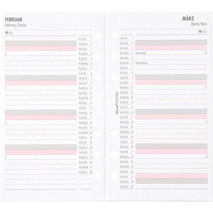 Bind Kalendereinlagen 2602, Medium, 1 Woche auf 2 Seiten, A6 - Böttcher AG