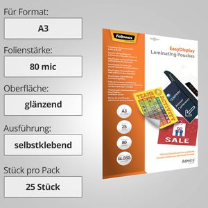 Produktbild für Laminierfolien Fellowes 56018 Easy Display, DIN A3