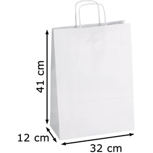 Mailmedia Papiertüten weiß, 32 x 41 x 12cm, mit Henkel, 200 Stück