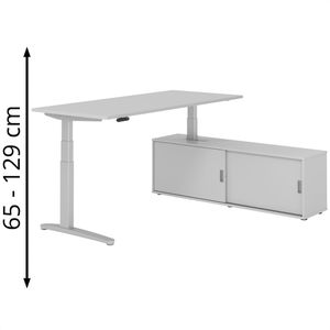 Produktbild für Schreibtisch Hammerbacher XBHM 30401, lichtgrau, mit Sideboard