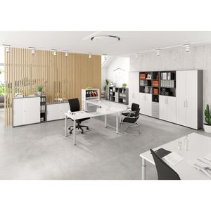 Produktbild für Schreibtisch Hammerbacher Y-Serie, weiß / silber