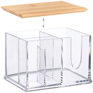 Produktbild für Wattestäbchenbehälter Relaxdays L, transparent, Bambusdeckel