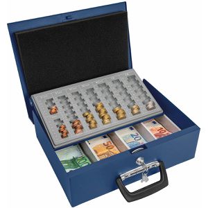Clanmacy Geldkassette Geldkassette Zählbrett für Euro-Münzen, Kleine  Metallkassette mit Schloss, 30 x 24 x 9 cm, schwarz, kratzfest