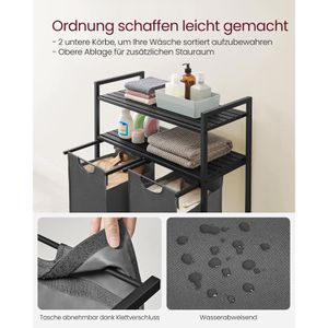 Produktbild für Wäschekorb Vasagle BLH211G01, schwarz, 2 Fächer